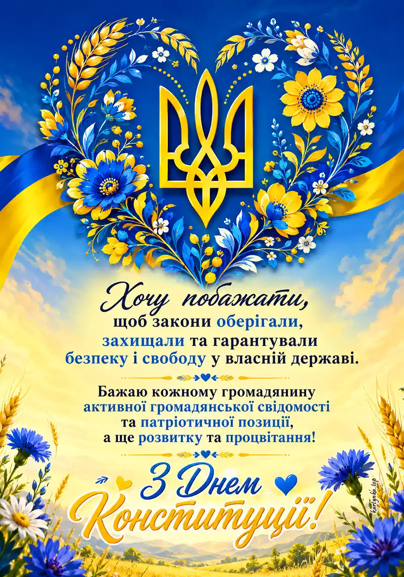 Естетичне зображення до Дня Конституції з текстом привітання