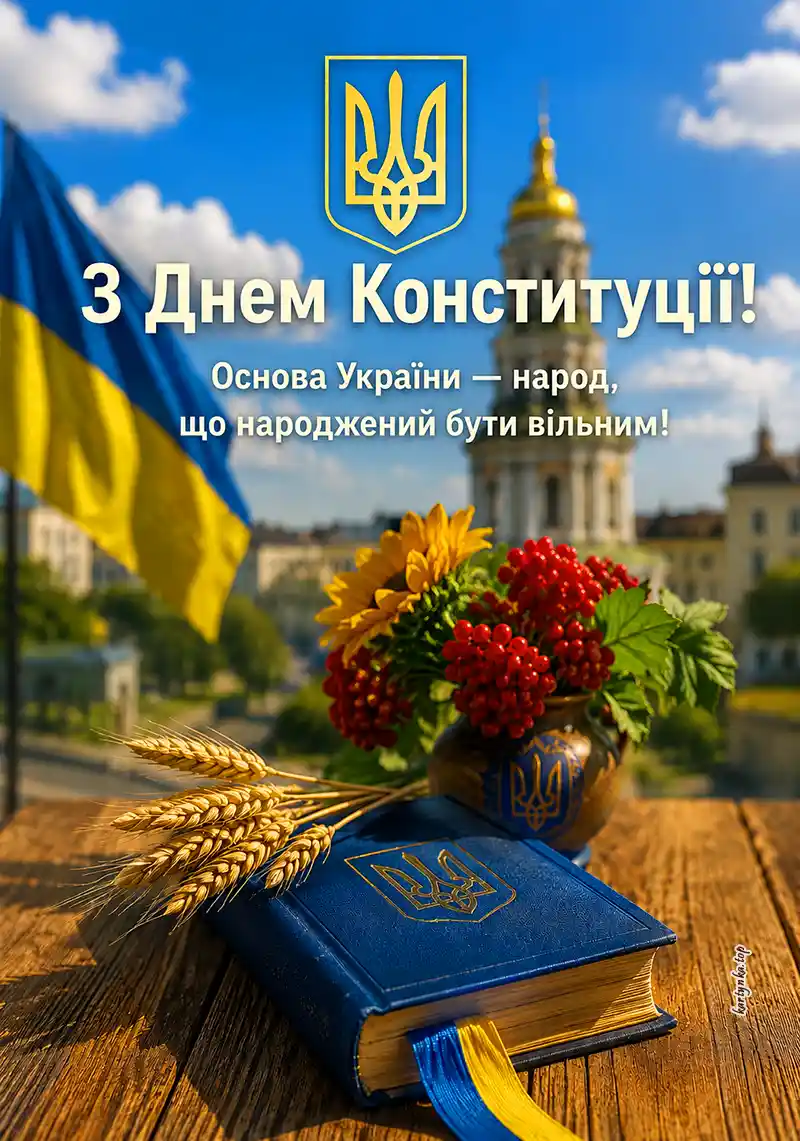 Листівка з Днем Конституції України у жовто-блакитних тонах