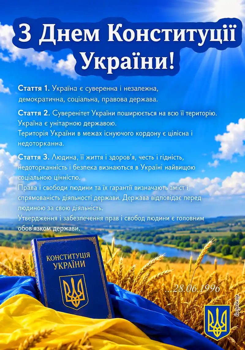 Патріотична картинка: привітання з Днем Конституції для друзів