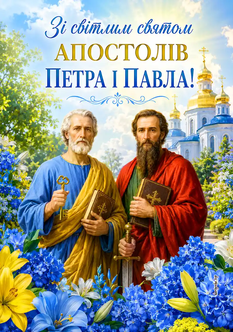 Стильна листівка з Петром і Павлом для привітання у месенджерах