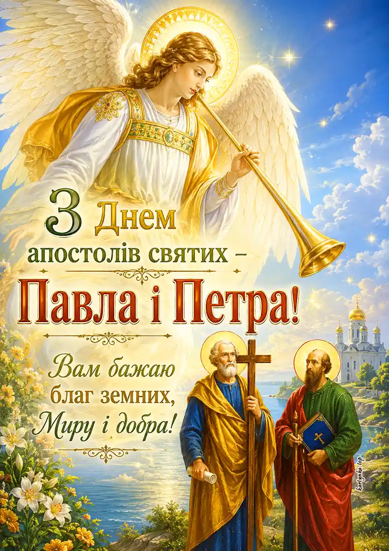 Урочиста листівка з Днем Петра і Павла для Viber, Facebook та Telegram