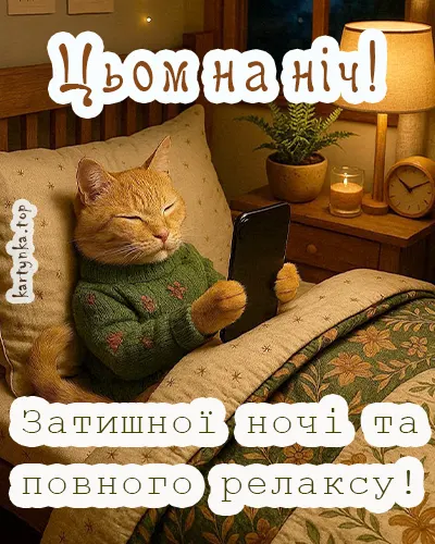Зображення котика з побажанням спокійної ночі