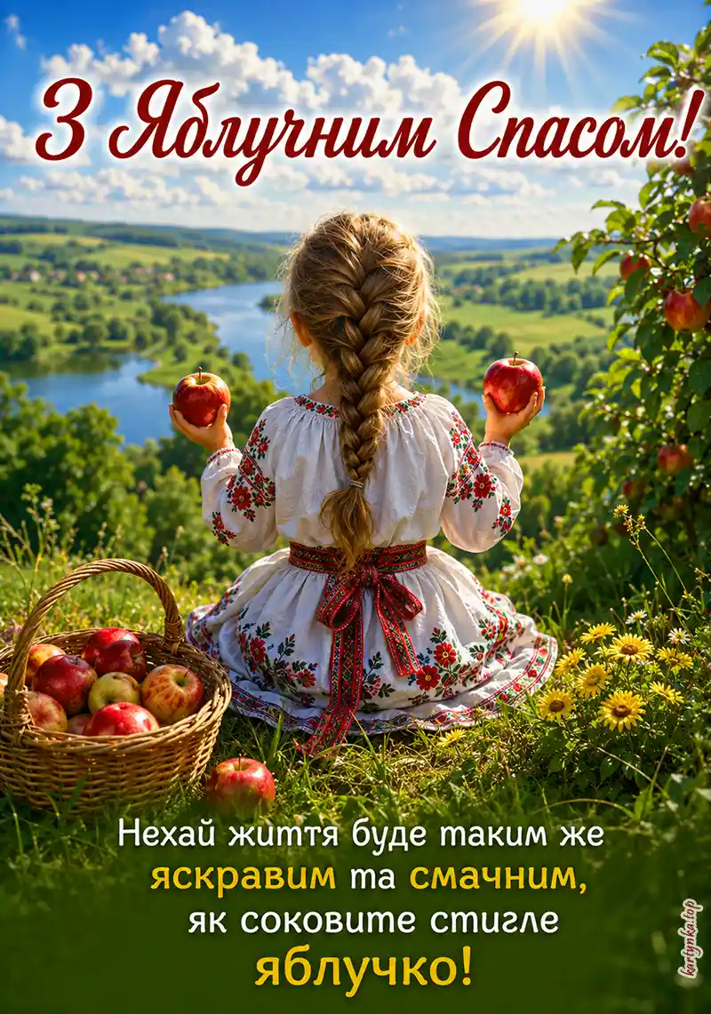 Картинка зі святом Яблучного Спаса та щирими словами.