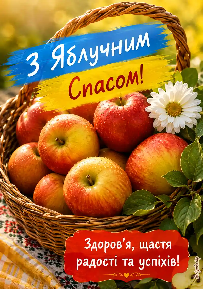 Вітальна листівка до Яблучного Спаса з привітанням.