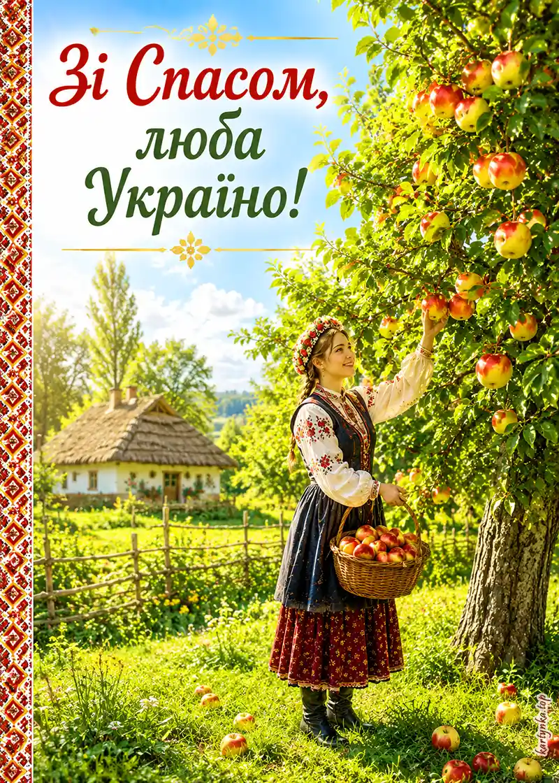 Побажання з Яблучним Спасом на святковій картинці.