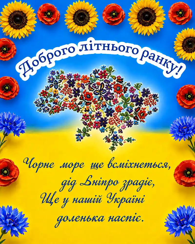 З літнім ранком — сонячні побажання на красивій картинці
